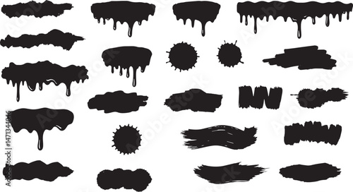 Dirty Fluid Brush Icons Dripping Splatter, Leak, and Stain Vector Isolated