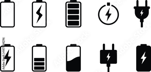 Energy Status Icons Battery Full Charge and Low Power Markers