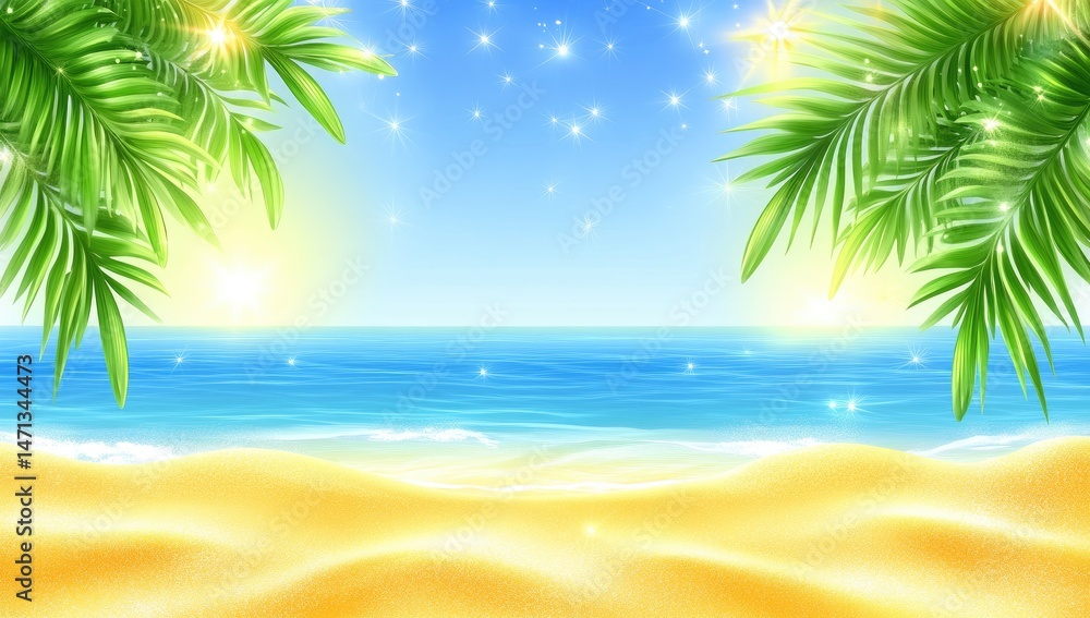 Fototapeta premium Tropical Beach Scene with Sparkling Sky