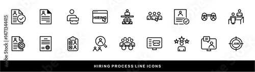 Hiring Process Line Icons. Recruitment, Job Application, Interview, Candidate Selection Vector Set