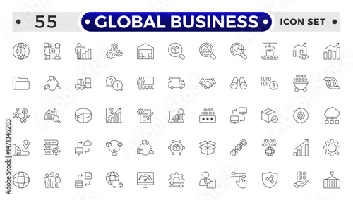 Global Business outline Icon Collection Glyph Color Style. marketing, economy, transaction, business service, leadership, and commission agent.