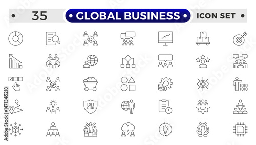 Global Business outline Icon Collection Glyph Color Style. marketing, economy, transaction, business service, leadership, and commission agent.