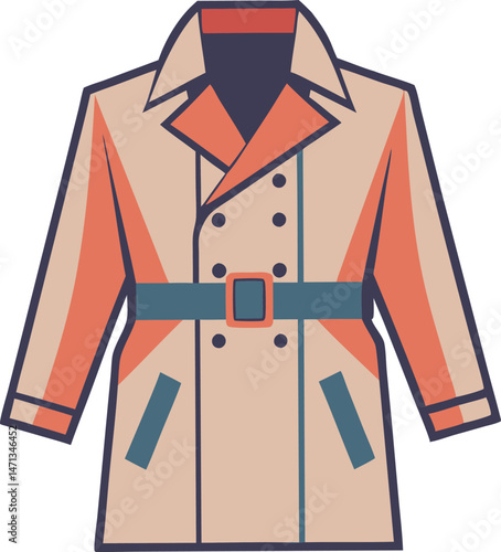 A stylish trench coat vector art illustration featuring clean lines, modern design, and elegant detailing, perfect for fashion-themed creative projects.