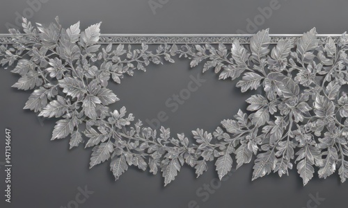 Silver leaf lace border, rich shimmering background, fine detail , glossy, ornate, digital