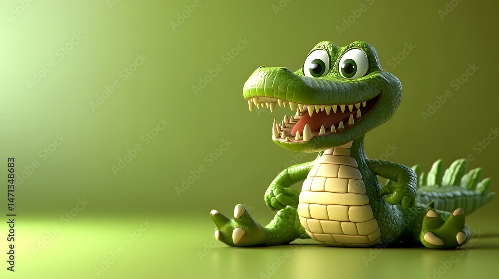 Obraz premium Lively 3D Cartoon Alligator in Dynamic Pose with Colorful and Engaging Style