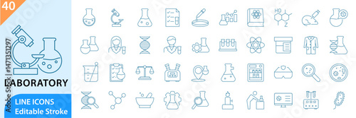 Laboratory icon set. Containing experiment, test tube, microscope, lab and more. Solid vector icons collection.
