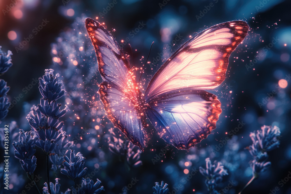 Fototapeta premium Transformation of a Butterfly into Floating Quantum Fragments