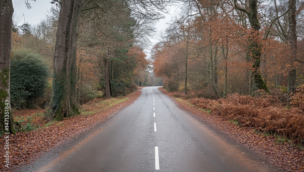 Fototapeta premium Empty road through autumnal forest