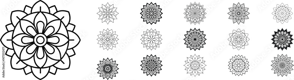 Big Set of Mandala Design, Intricate Pattern Collection, Circular Geometric Art, Decorative Spiritual Elements