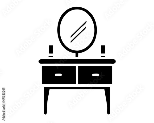 Minimalist black silhouette design depicting a vanity cabinet on a transparent background