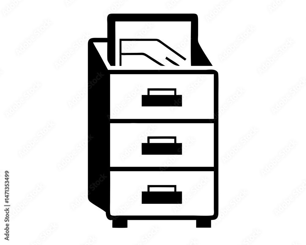 Black filing cabinet silhouette design featuring transparency for office or business usage Black filing cabinet silhouette design featuring transparency for office or business usage