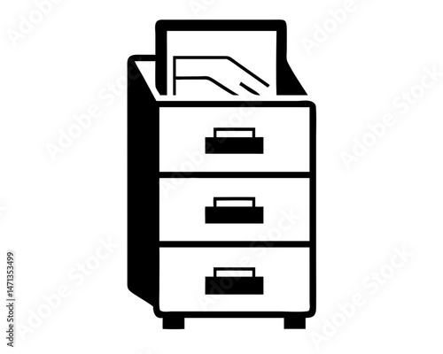 Black filing cabinet silhouette design featuring transparency for office or business usage