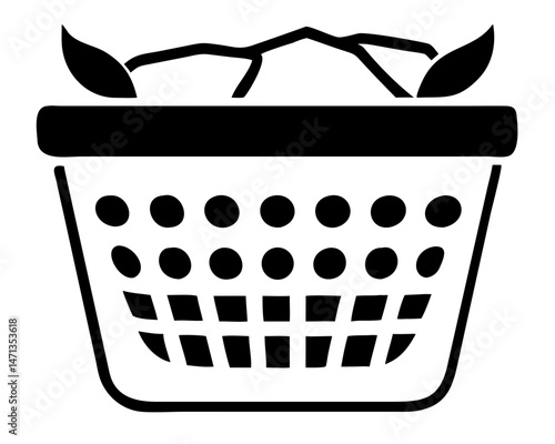 Black silhouette design of a laundry hamper with transparency on white background