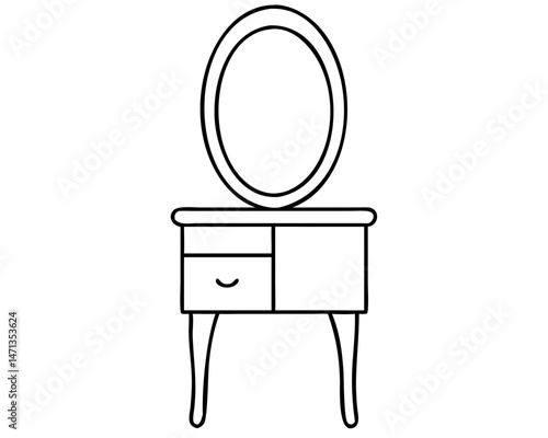 Black silhouette design of a vanity cabinet with storage drawers and doors in vector style
