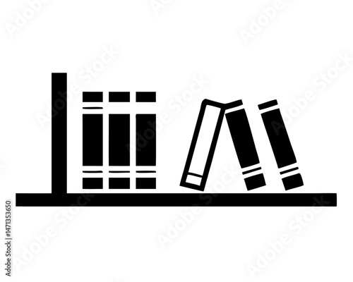 Black silhouette illustration of a detailed bookshelf design for education and knowledge concepts