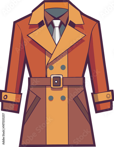 A stylish trench coat vector art illustration featuring clean lines, modern detailing, and versatile design perfect for fashion, advertising, and creative projects.