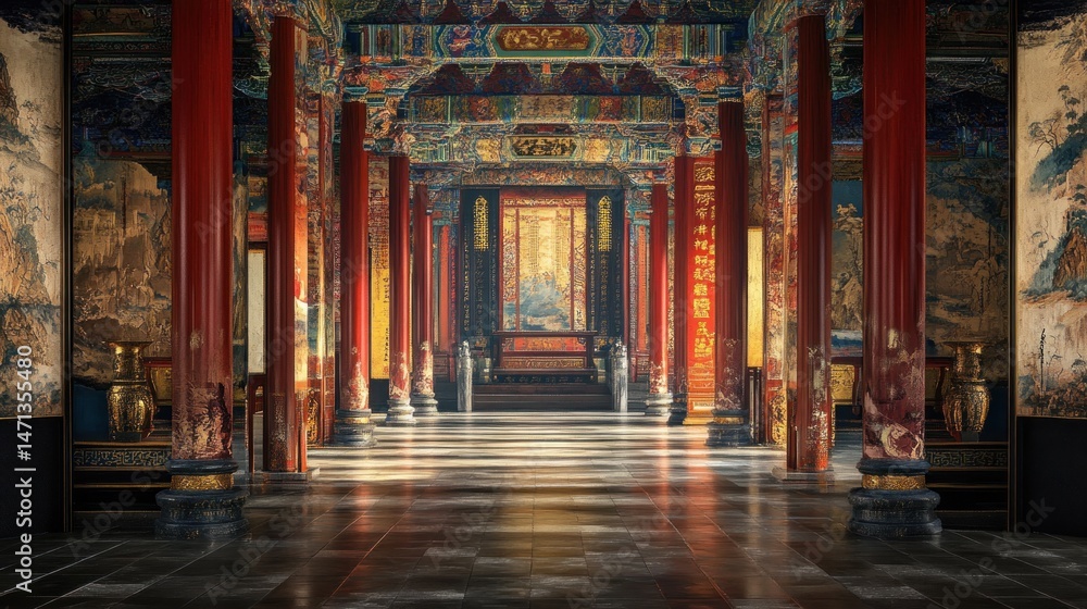 Obraz premium Magnificent Chinese Palace Hall: A Journey Through Time