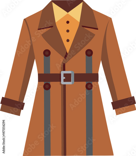 A stylish trench coat vector art illustration featuring clean lines, modern detailing, and versatile design perfect for fashion, advertising, and creative projects.