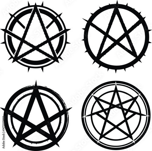 Grunge Anarchy Star Symbol Set. Punk Rock Circle A Emblem Collection