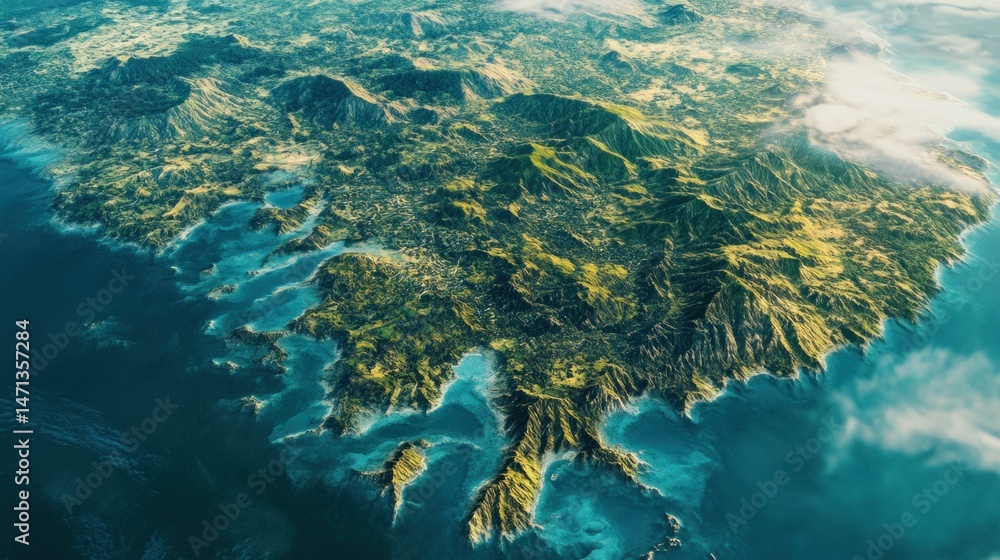Aerial View of a Coastal Mountain Range and Inlets Aerial View of a Coastal Mountain Range and Inlets