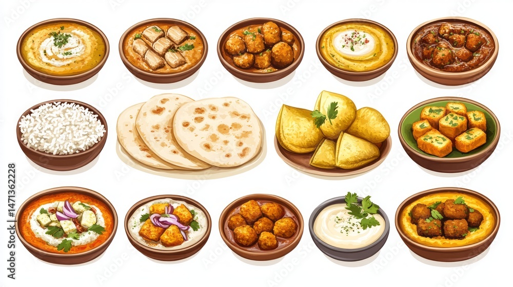 Colorful collection of various indian dishes in bowls and plates. Colorful collection of various indian dishes in bowls and plates.