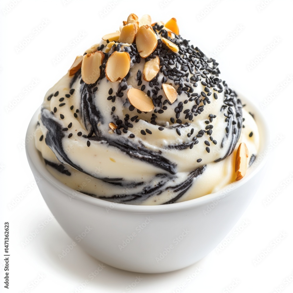 Fototapeta premium A black sesame vanilla frozen yogurt, nutty black sesame yogurt swirled with vanilla