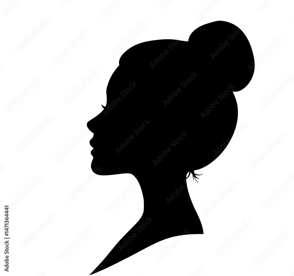 Silhouette of a Woman with Bun: A minimalist and stylish silhouette of a woman with a bun, profile view, creating an abstract representation of femininity and beauty. Silhouette of a Woman with Bun: A minimalist and stylish silhouette of a woman with a bun, profile view, creating an abstract representation of femininity and beauty.