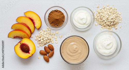 Peach Almond Smoothie: Creamy blend of peaches, yogurt, and oats for a wholesome drink