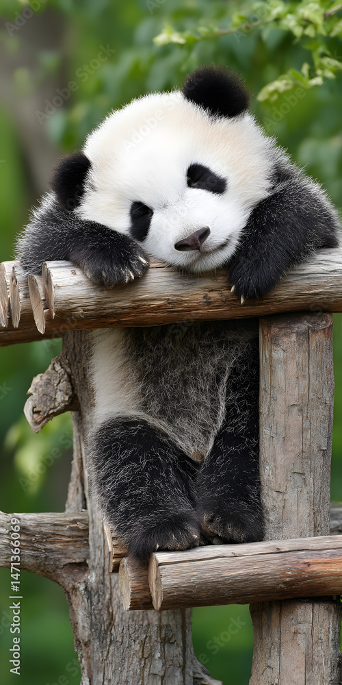 Obraz premium Serene Panda Sleeping in Lush Bamboo Forest