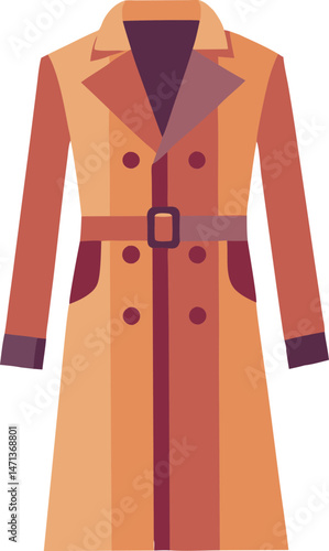 A stylish trench coat vector art illustration featuring clean lines, detailed shading, and elegant design, perfect for fashion, advertising, and branding projects.