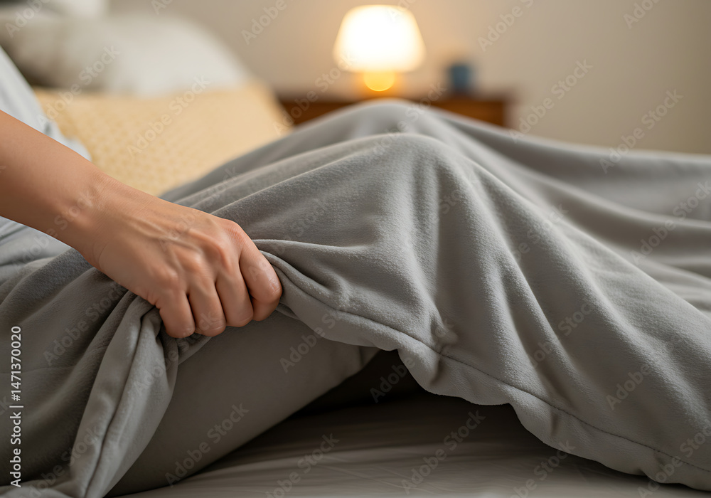Obraz premium Tranquil comfort: Person using weighted blanket for anxiety and stress relief