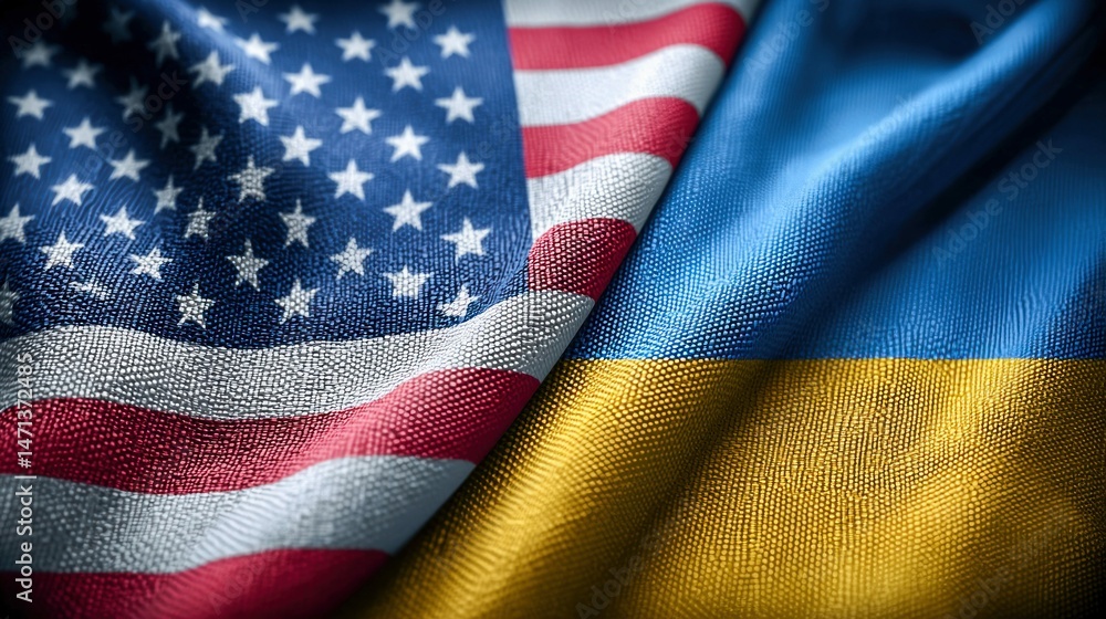 Fototapeta premium The flags of the United States and Ukraine are displayed together in a sign of alliance and hope.