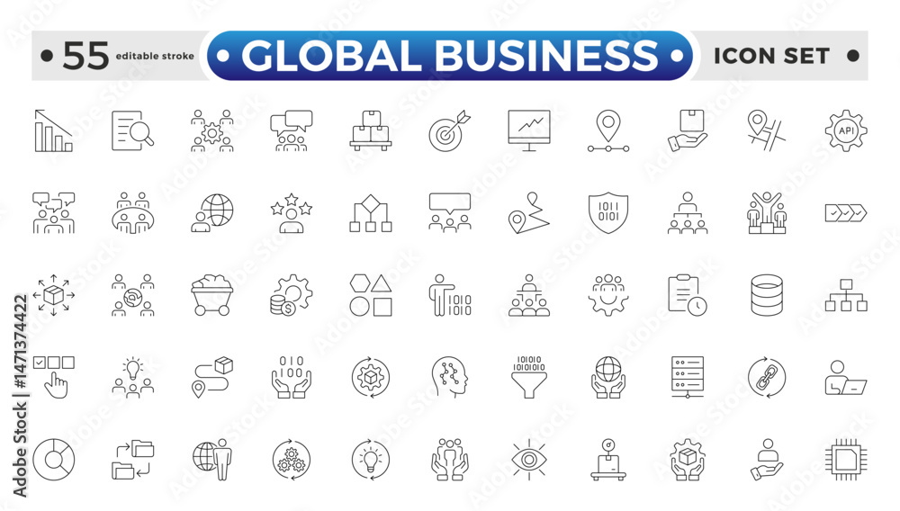 Global Business outline Icon Collection Glyph Color Style. marketing, economy, transaction, business service, leadership, and commission agent. Editable stroke outline icon.
Global Business outline Icon Collection Glyph Color Style. marketing, economy, transaction, business service, leadership, and commission agent. Editable stroke outline icon.