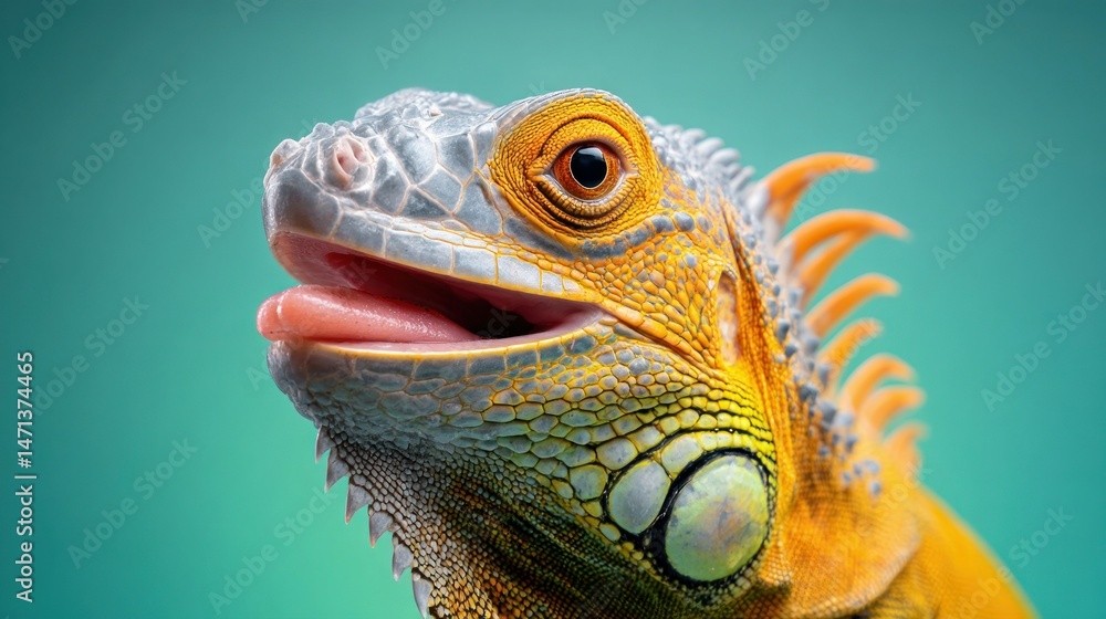 A stunning close-up portrait of an iguana, displaying its vivid colors and intricate textures. A stunning close-up portrait of an iguana, displaying its vivid colors and intricate textures.