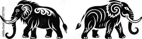 Tribal Woolly Mammoth Vector Art. Ancient Decorative Animal Illustrations