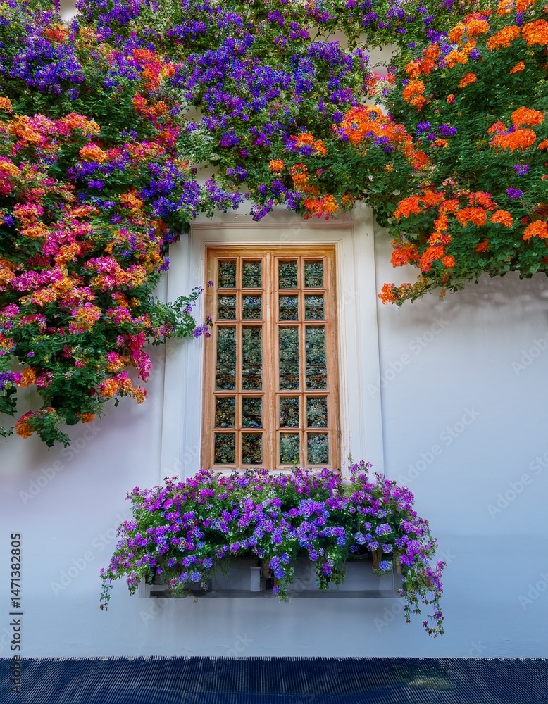 Fototapeta premium Background a charming window on a white wall