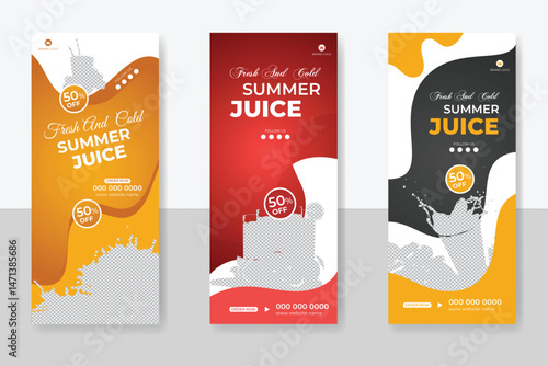 Enjoy fresh and cold fruit juice for summer season roll up banner design
