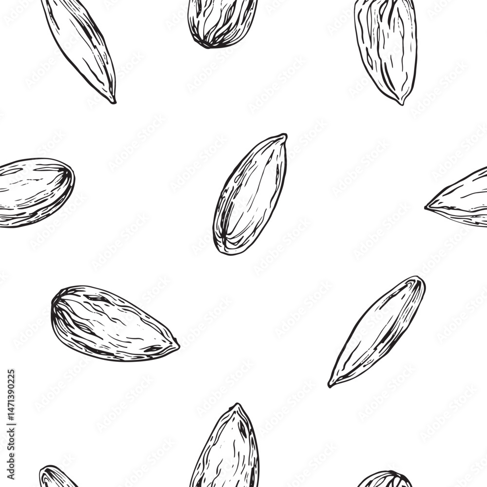 Seamless vector pattern with hand drawn ink minlala nuts. Template for food, drink label design. Seamless vector pattern with hand drawn ink minlala nuts. Template for food, drink label design.