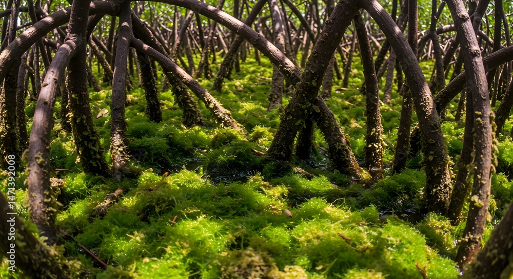 Fototapeta premium Moss covered swampy forest floor