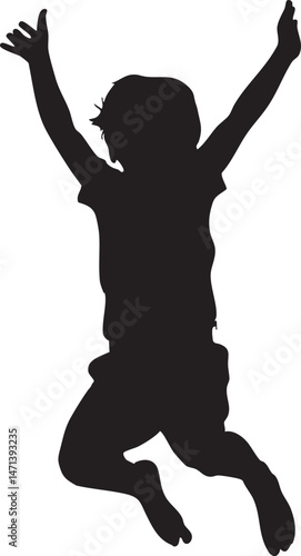 Jumping child silhouette on white background with playful energy
