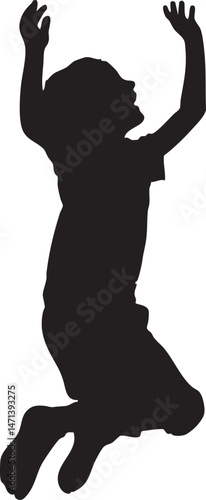 Jumping child silhouette on white background with playful energy