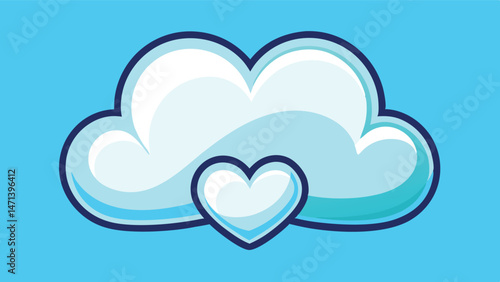 Colorful heart illustration surrounded by fluffy clouds creating a playful and cheerful atmosphere suitable for various design projects