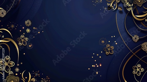 An elegant Diwali - themed background wallpaper in dark blue color with golden accents, creating a festive and luxurious atmosphere for decoration.