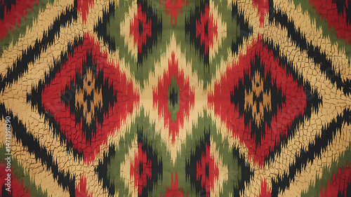 Abstract Ikat Pattern with Cracked Paint Texture