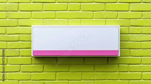 Wallpaper Mural Minimalist Air Conditioner Unit on Bright Green Brick Wall with Pink Accent for Modern Interior Design Torontodigital.ca