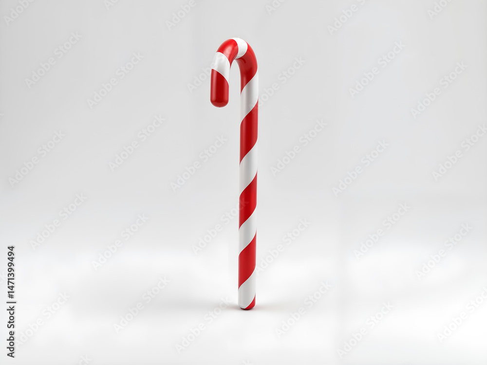 Fototapeta premium Red and white striped Christmas candy cane isolated on white background. Generative AI