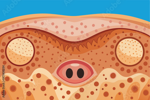 Vector illustration of a detailed skin texture featuring hair follicles and various skin elements for design and artistic projects
