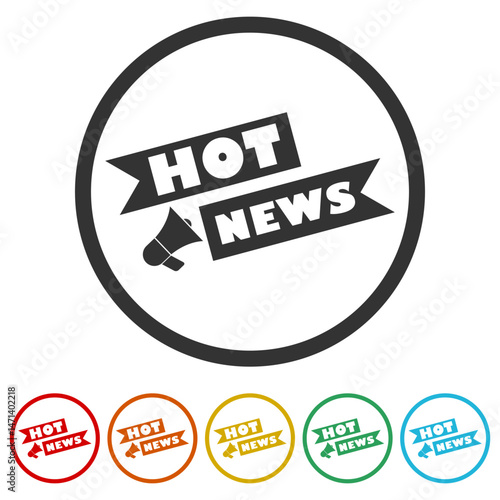 Hot news icon. Set icons in color circle buttons