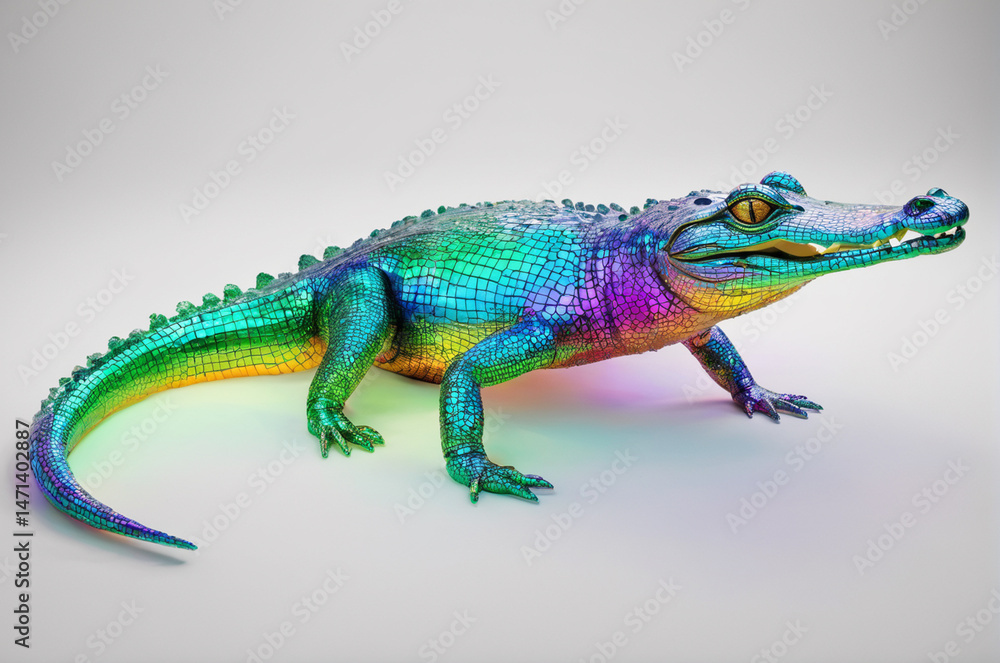 Fototapeta premium Colorful Rainbow Alligator in a Vibrant Pose. Generative AI.