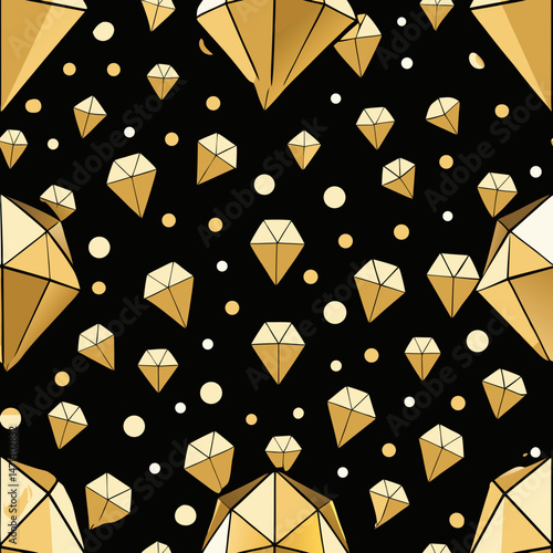 Seamless vector pattern of scattered golden diamonds on black  